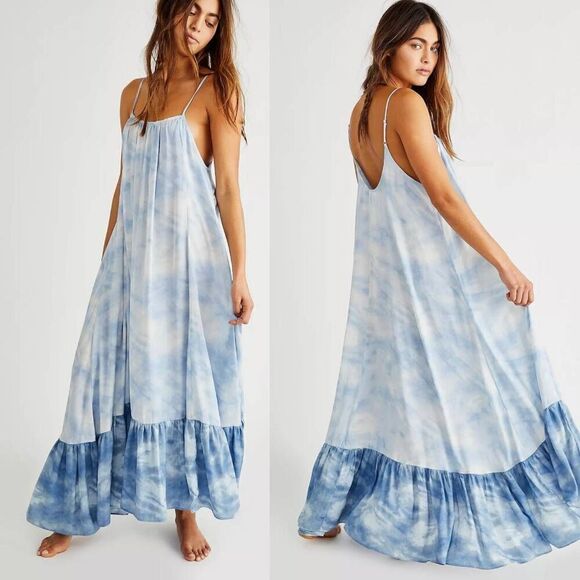 Free People Dresses & Skirts - Free People full on maxi slip cami dress with peplum hem in tie dye XS